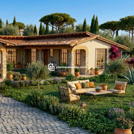 Mejores Planos de casa colonial cedros para campo y lujo Fachada y jardín de lujosos Planos de casa colonial cedros con tejado de arcilla, vigas de madera y columnas de piedra natural.